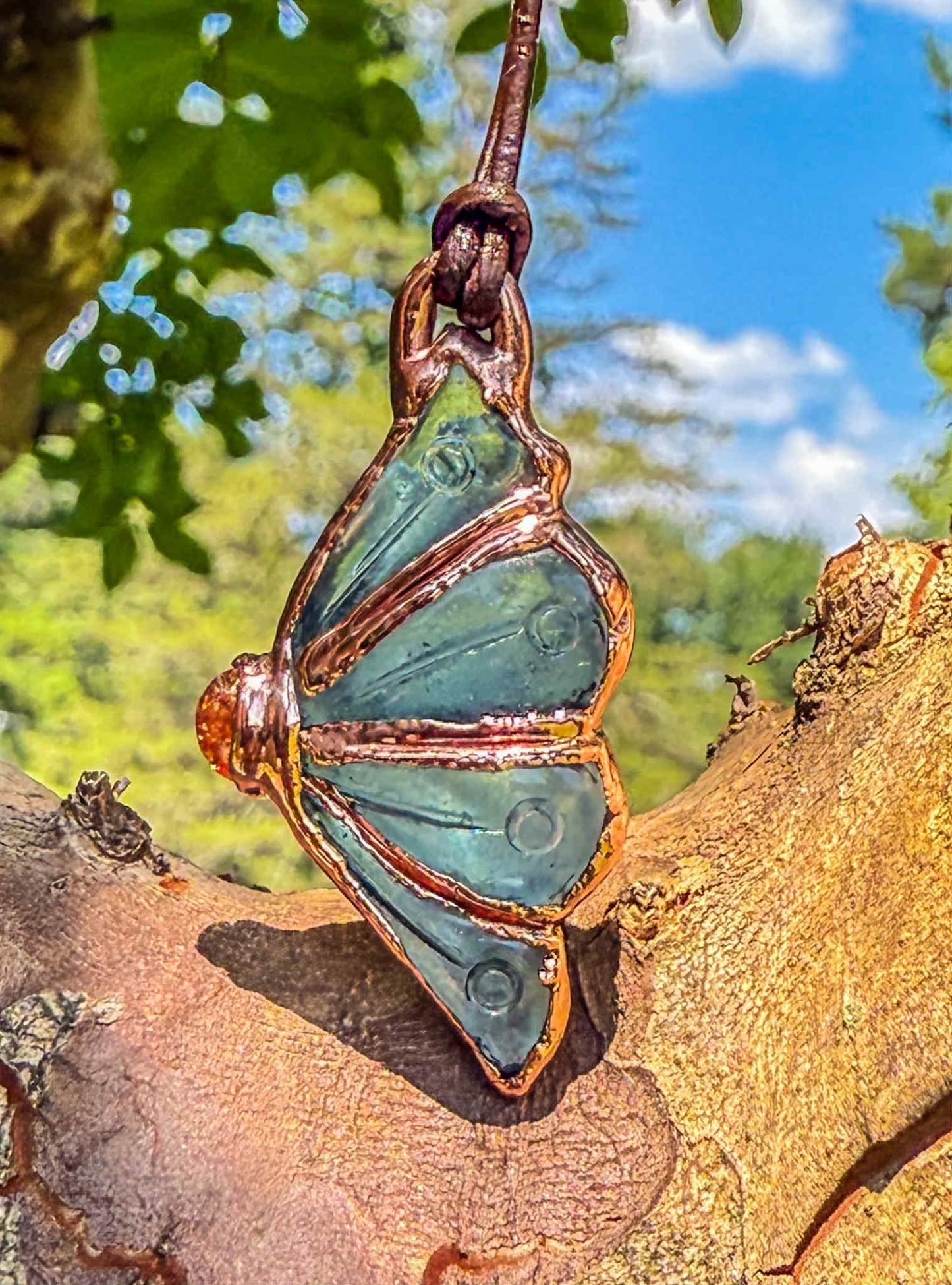 Aquamarine w/ Confetti Sunstone Butterfly Pendant & Earrings w/ CZ Butterfly Wing Ring