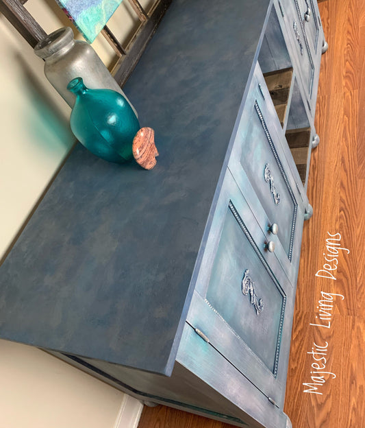 SOLD ~Blue/Grey Media Console Majestic Living