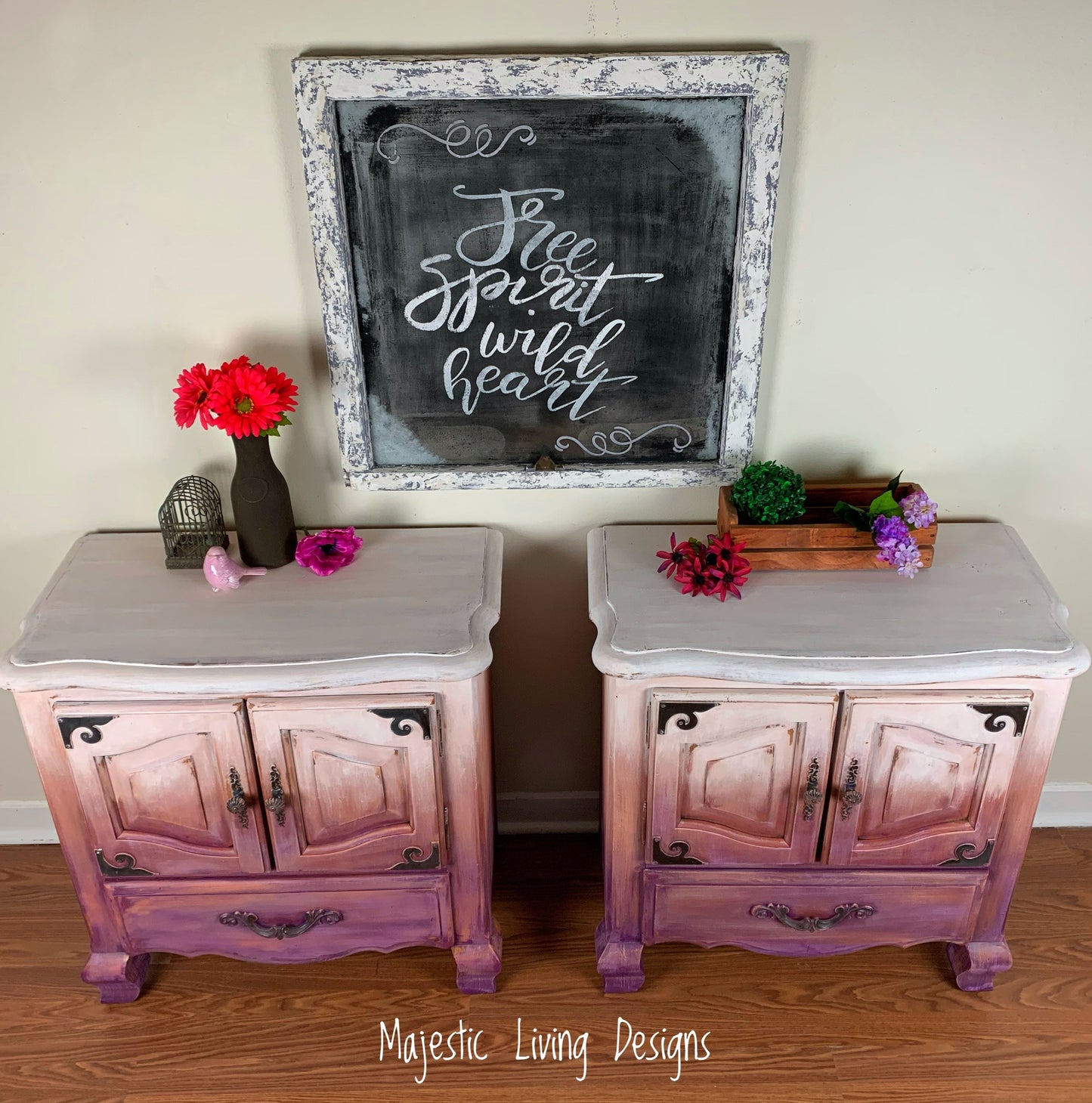 SOLD ~Rustic Boho Nightstands ~Ombré Majestic Living