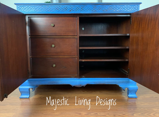 SOLD! ~Cabinet / Media Console/ Entryway ~ Blue Asian -Distressed MAJESTIC LIVING