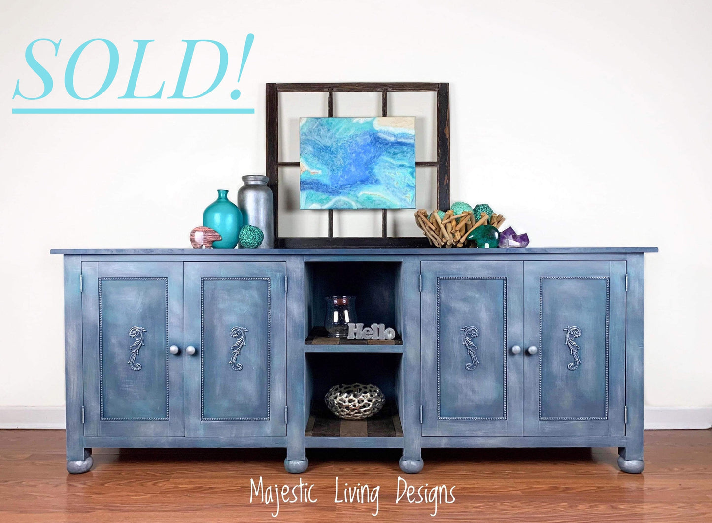 SOLD ~Blue/Grey Media Console Majestic Living