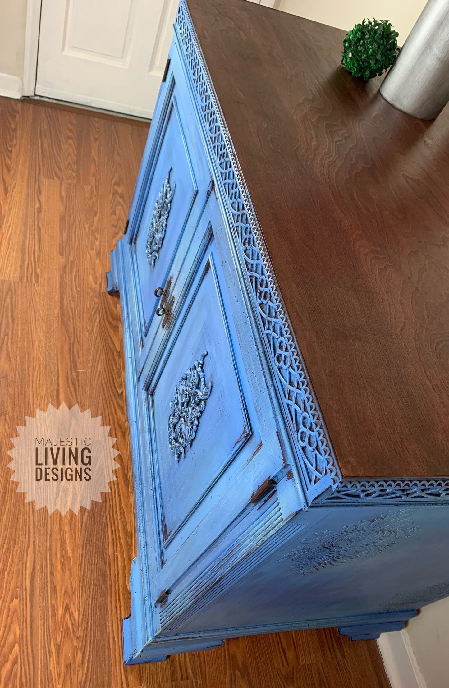 SOLD! ~Cabinet / Media Console/ Entryway ~ Blue Asian -Distressed MAJESTIC LIVING