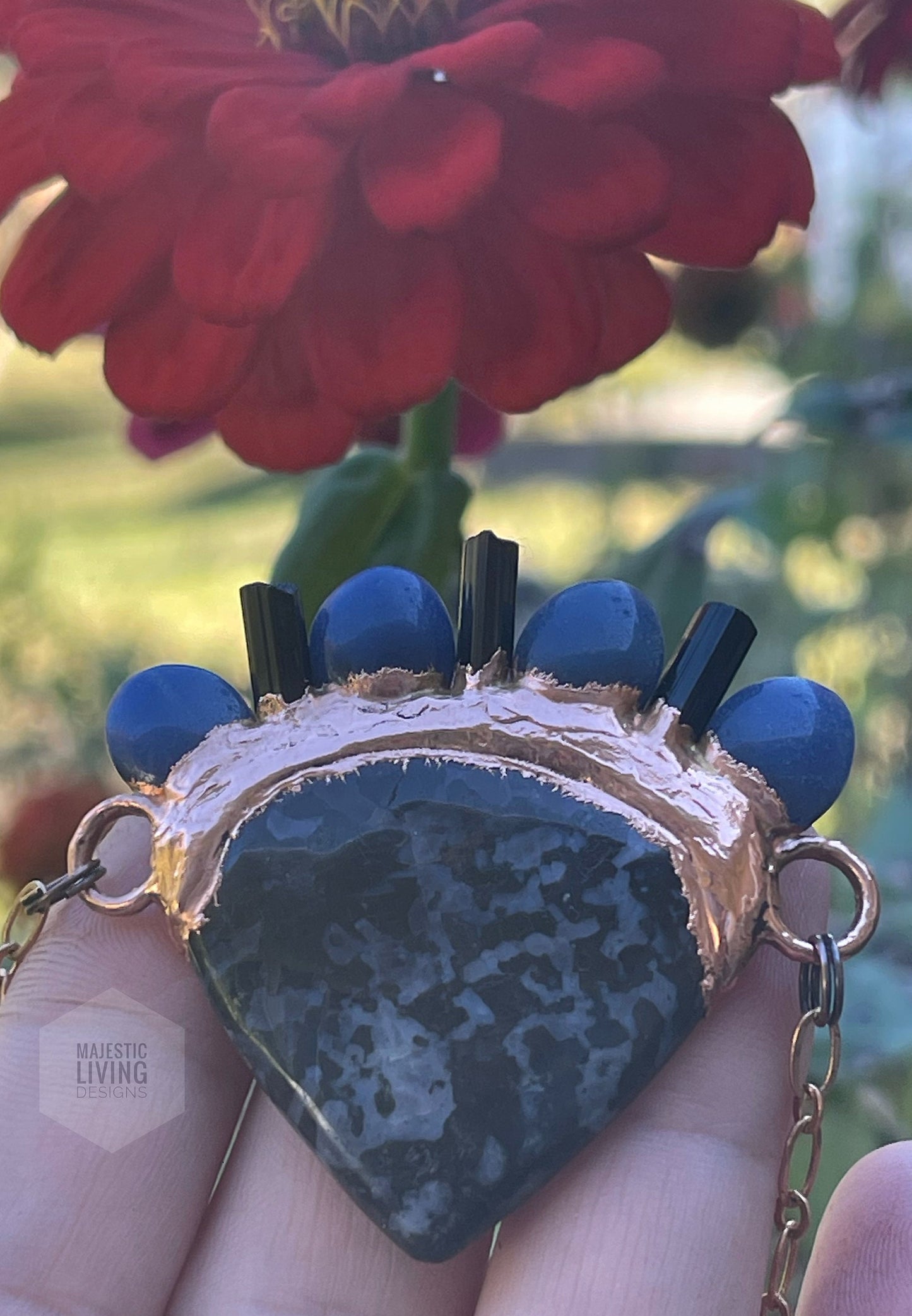 Indigo Gabbro Pendant • Dumortierite Jewelry • Black Tourmaline Jewelry • Hippie Jewelry • Electroformed • Gifts for her • Stocking Stuffer