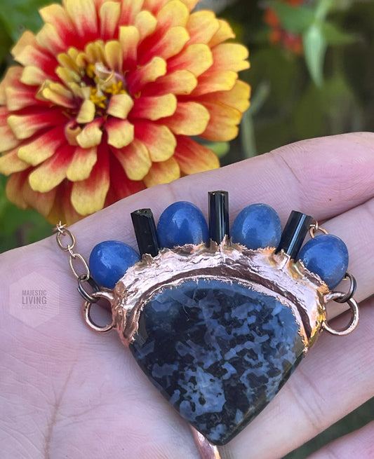 Indigo Gabbro Pendant • Dumortierite Jewelry • Black Tourmaline Jewelry • Hippie Jewelry • Electroformed • Gifts for her • Stocking Stuffer