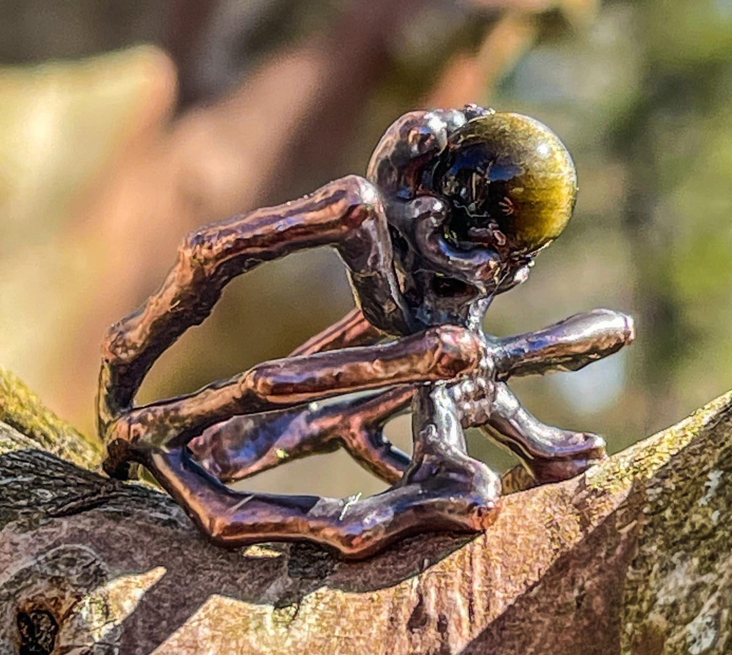 Gold Sheen Obsidian Spider Ring
