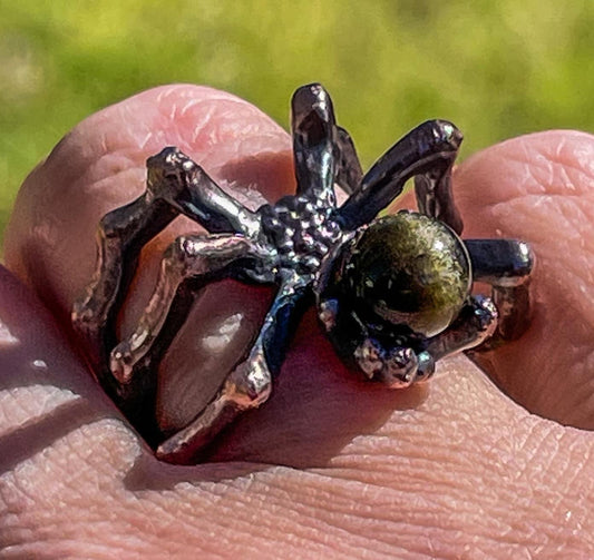 Gold Sheen Obsidian Spider Ring