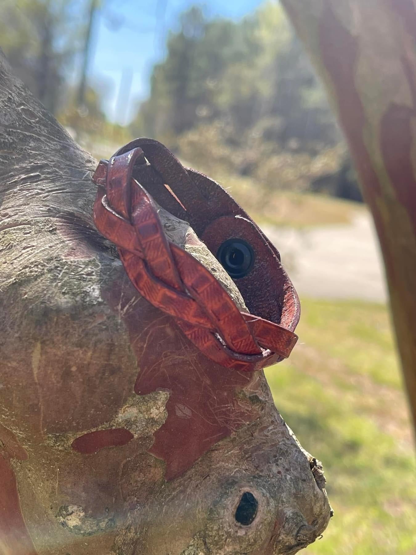 Mahogany over Saddle Tan Mystery Braid Leather Bracelet w/ Basket Weave Tooling