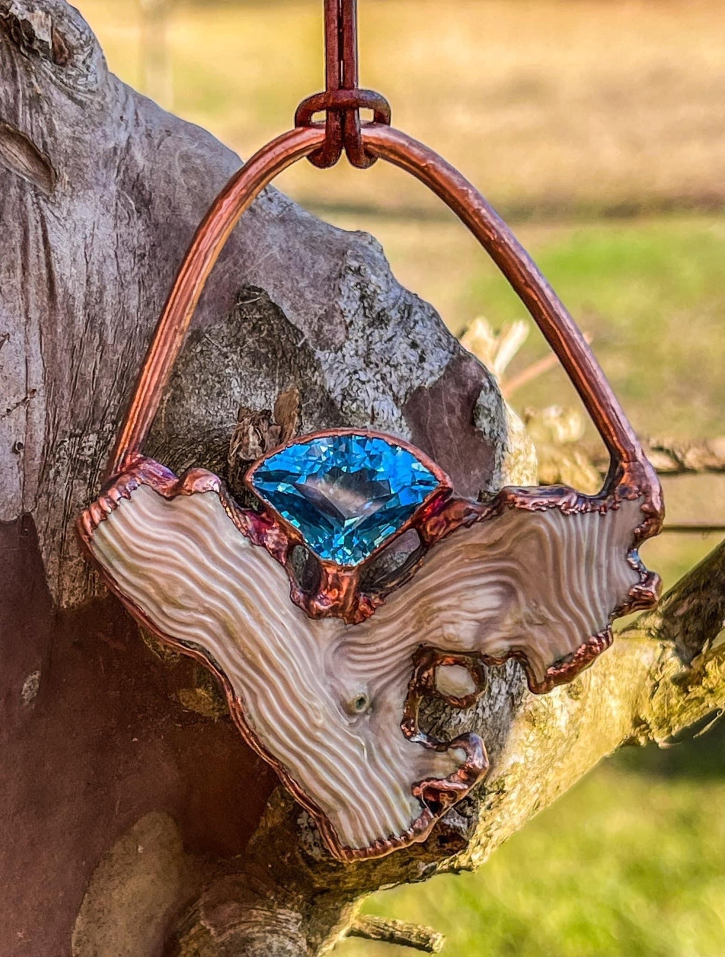 White Coral & Blue Topaz Pendant