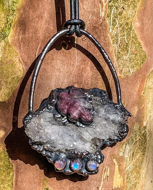 Moroccan Druzy Chalcedony w/ Unicorn Stone & Rainbow Moonstone