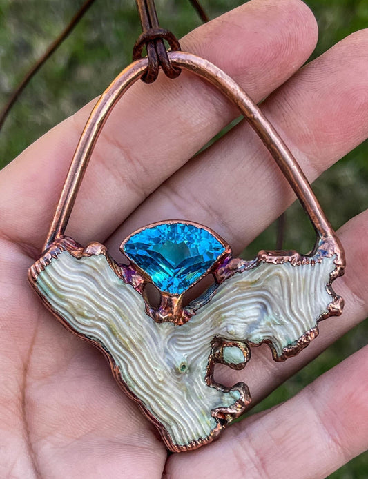 White Coral & Blue Topaz Pendant