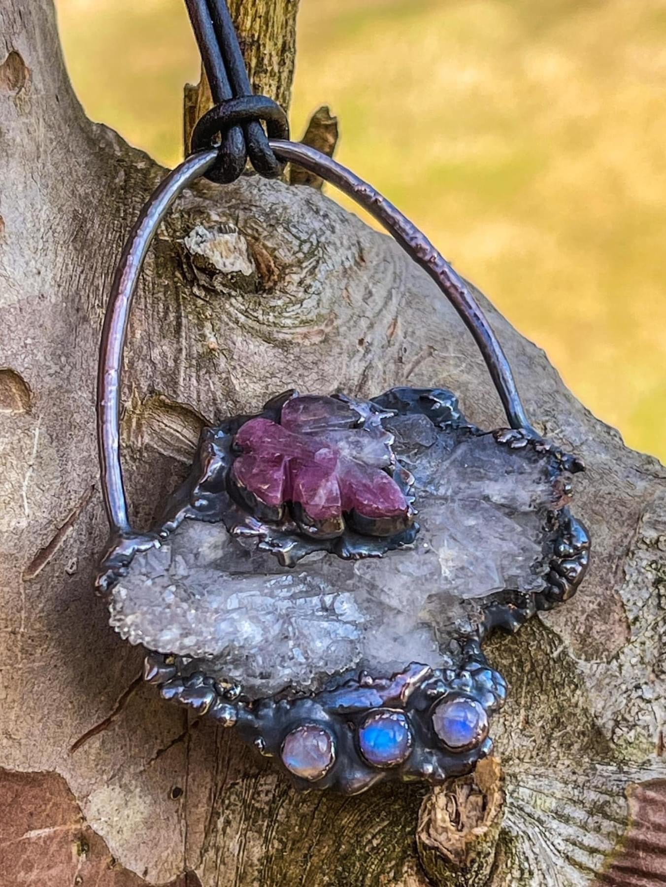 Moroccan Druzy Chalcedony w/ Unicorn Stone & Rainbow Moonstone