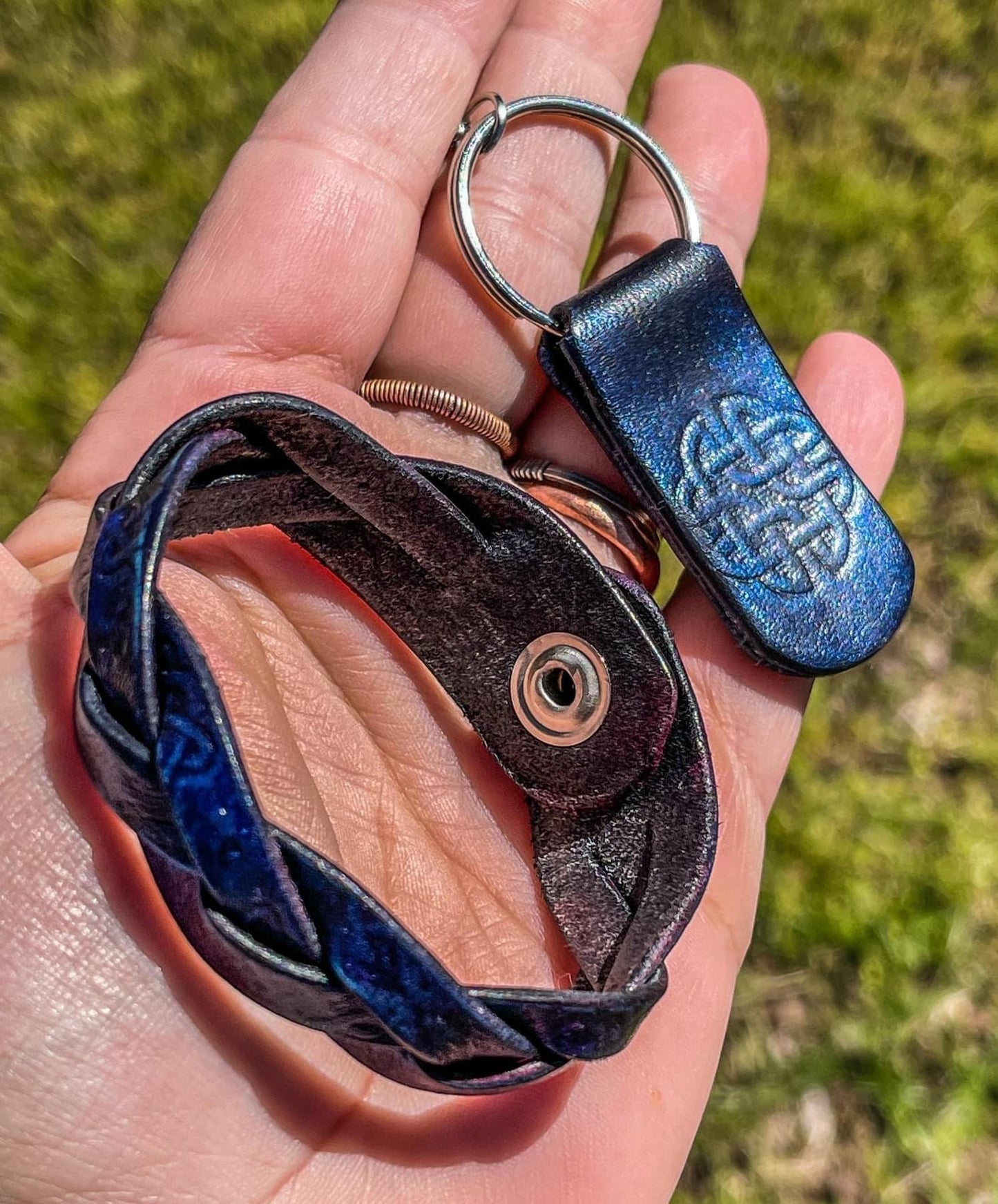 Mystery Braid Blue/Black Leather Bracelet