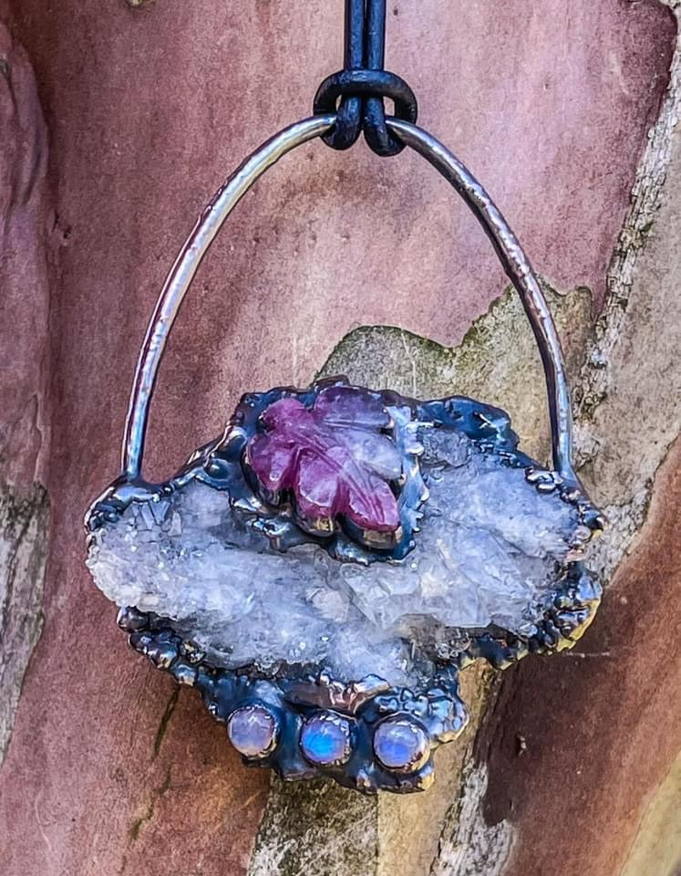 Moroccan Druzy Chalcedony w/ Unicorn Stone & Rainbow Moonstone