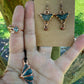 Aquamarine w/ Confetti Sunstone Butterfly Pendant & Earrings w/ CZ Butterfly Wing Ring