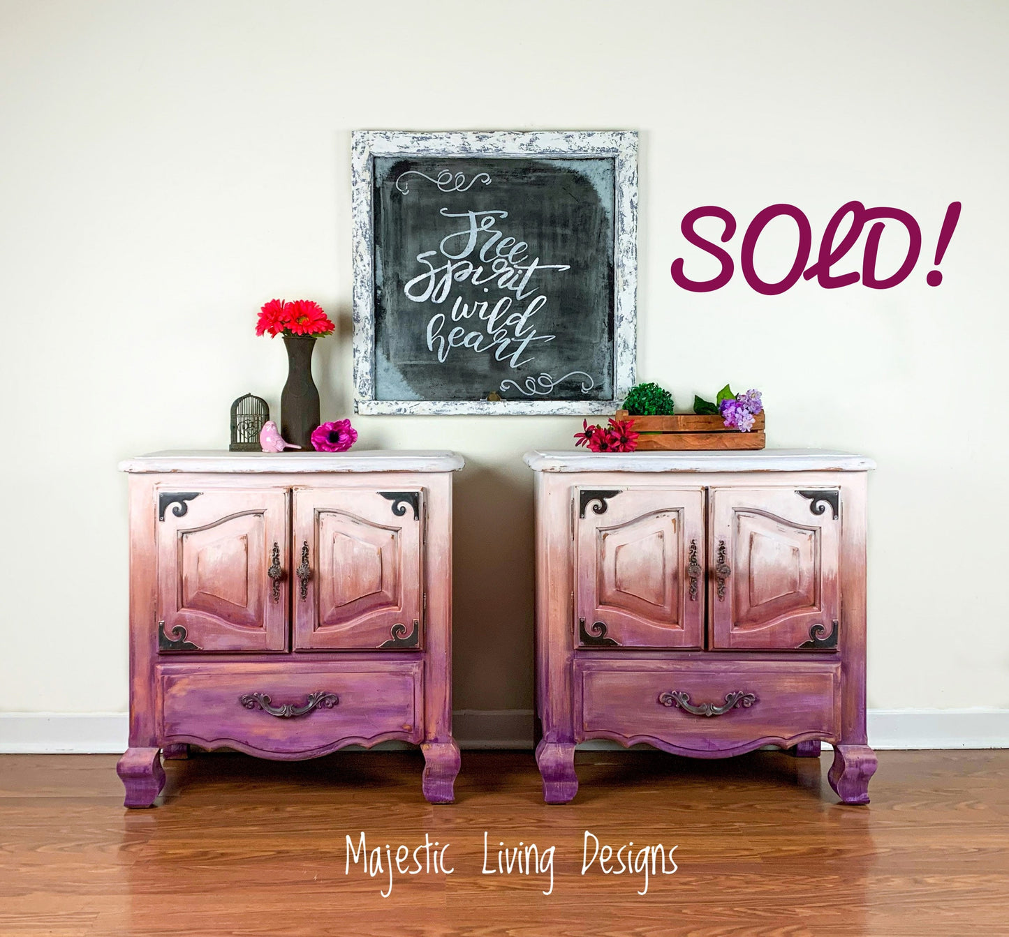 SOLD ~Rustic Boho Nightstands ~Ombré Majestic Living