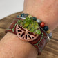 Leather cuff bracelet • Peridot • Tree of life • Electroformed • Gifts for her • Hand tooled leather • Hand stitched jewelry - Featured•
