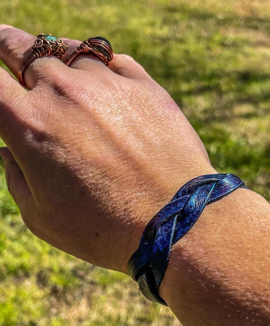 Mystery Braid Blue/Black Leather Bracelet