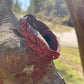 Mahogany over Saddle Tan Mystery Braid Leather Bracelet w/ Basket Weave Tooling