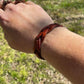 Mahogany over Saddle Tan Mystery Braid Leather Bracelet w/ Basket Weave Tooling